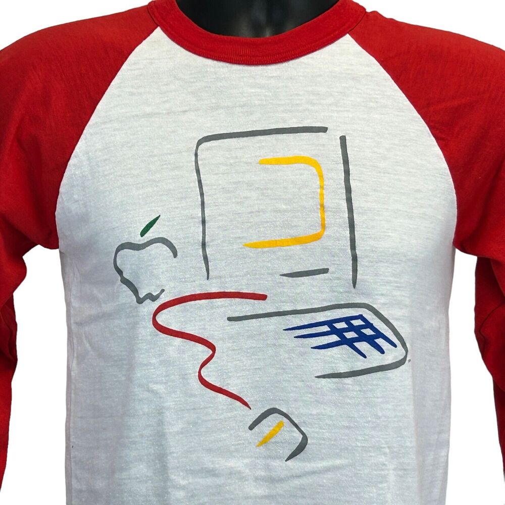 Vintage 80s Apple Computers Raglan T Shirt Picasso Macintosh 128K Red XS X-Small